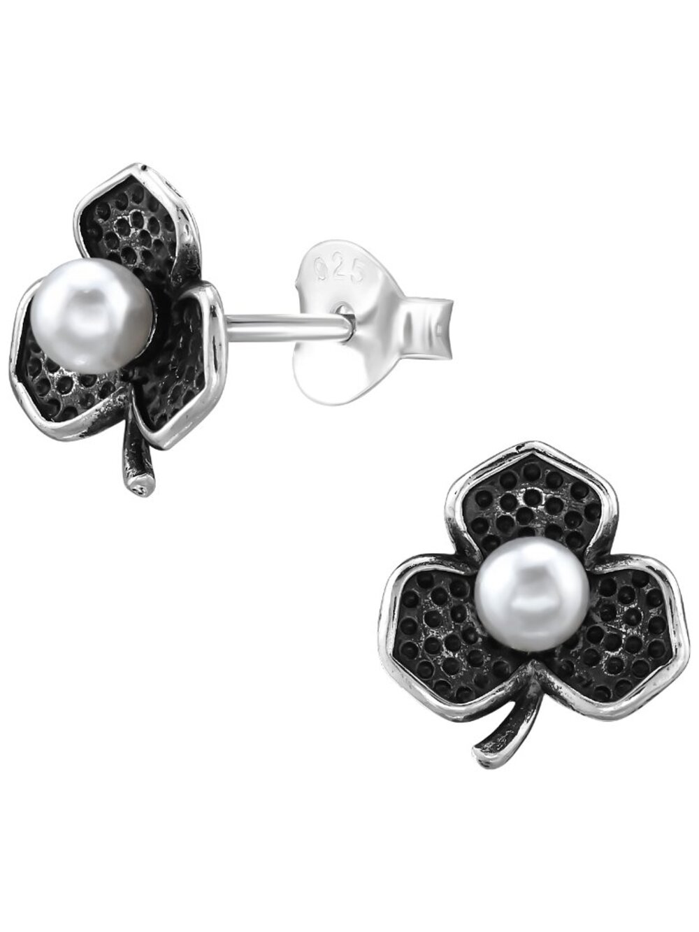 Sterling Silver Pearl Clover Ear Studs